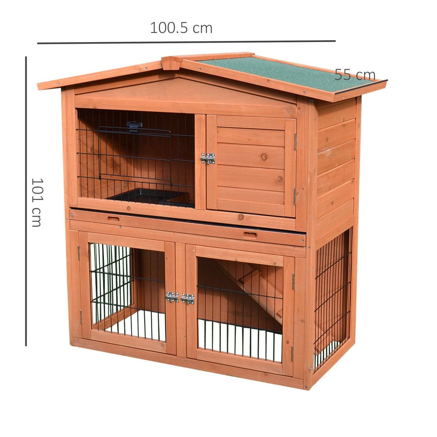 PawHut 2 Tier Outdoor Rabbit Small Animal Enclosure with Ramp Tray to Raised Home & Below Run Area