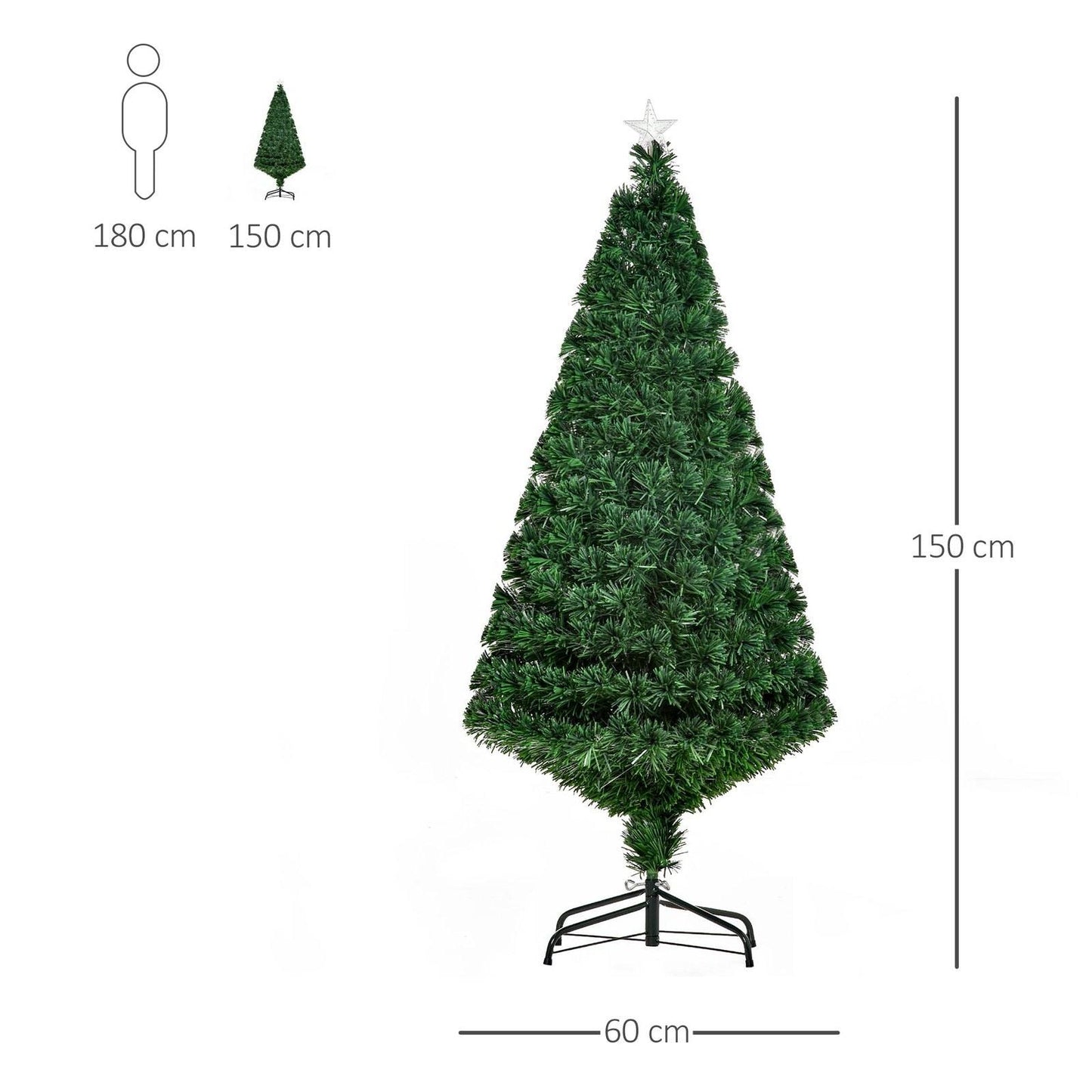 5FT Pre-Lit Fibre Optic Artificial Christmas Tree Holiday Xmas Décor with Tree Topper Multi-Colour