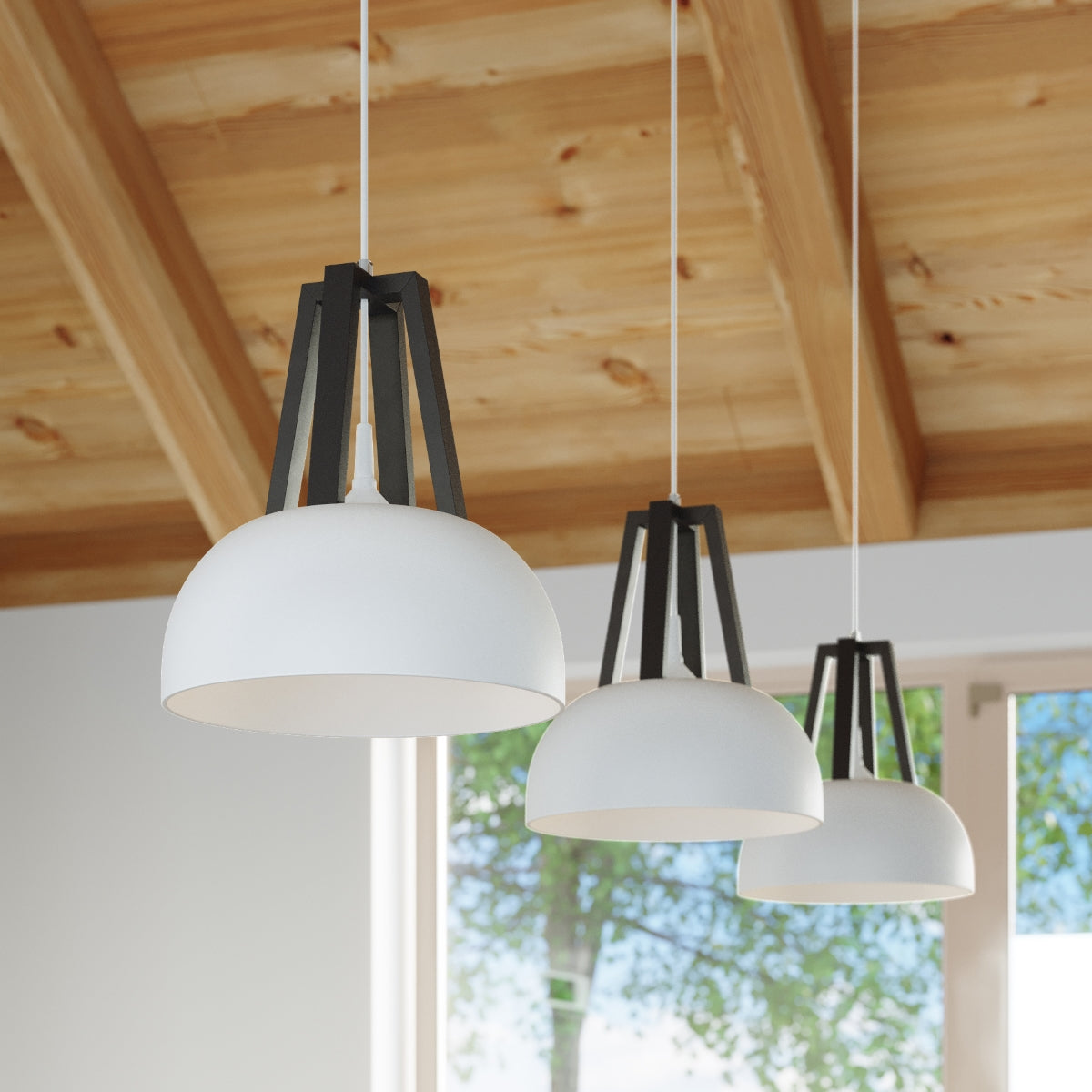 Pendant lamp steel, wood Casco modern Design E27