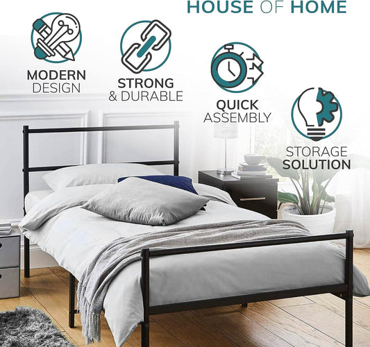 USED Extra Strong Single Metal Bed Frame In Black - Improved