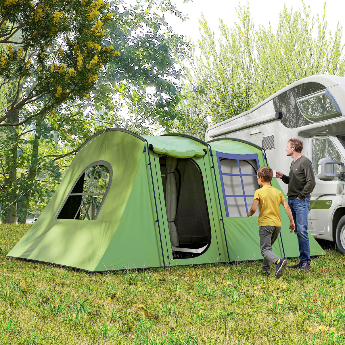 Outsunny 3-4 Man Tunnel Tent with Sewn in Floor, 3000mm Waterproof