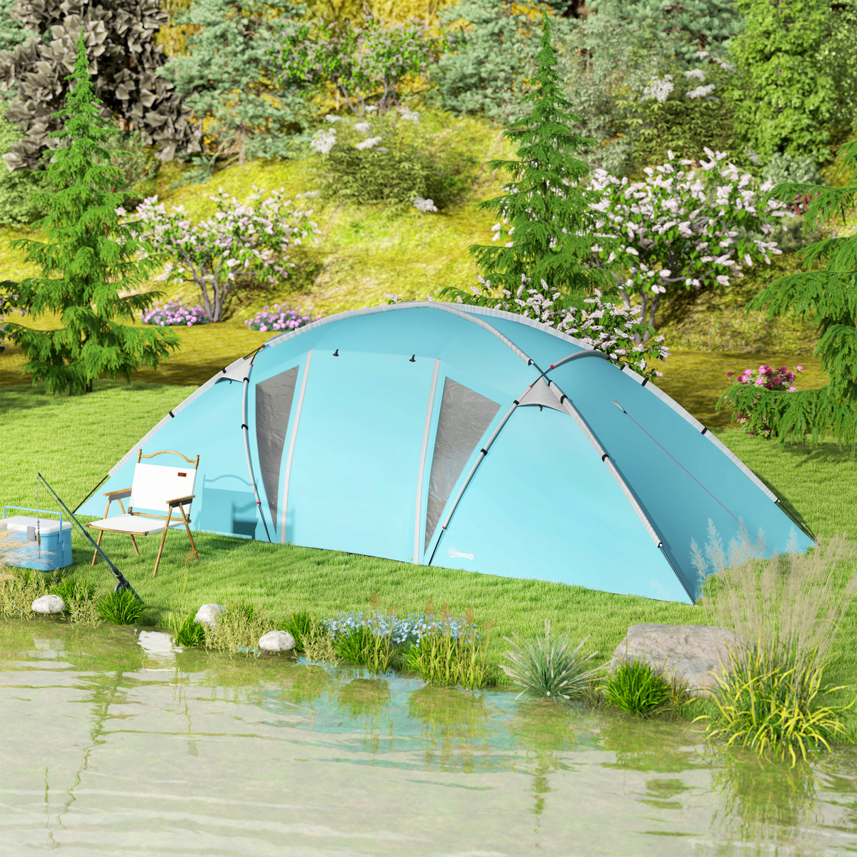 Outsunny 4-6 Man Family Camping Tent w/ 2 Bedrooms, a Living Room