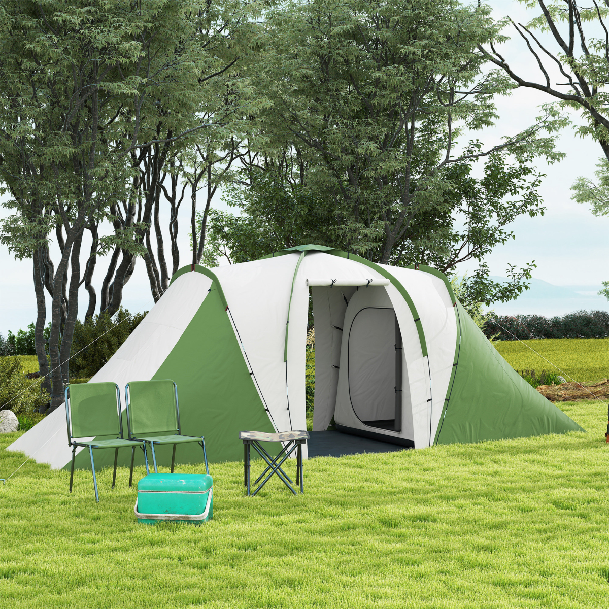 Outsunny 4-6 Man Camping Tent with 2 Bedroom and Living Area