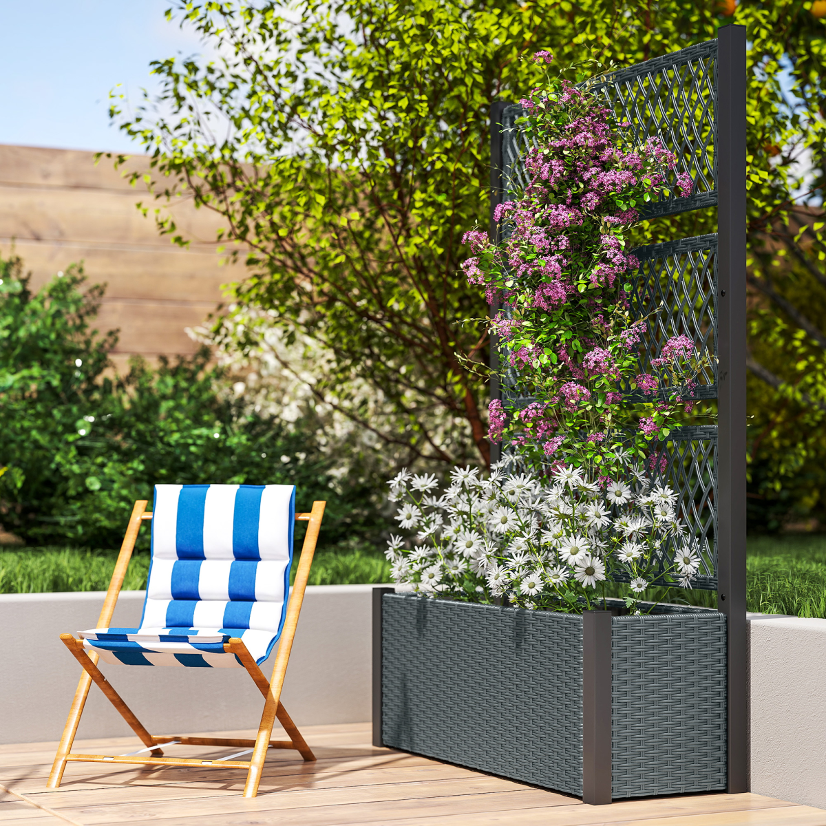 Outsunny Garden Planter Box with Trellis, Rattan Raised Bed