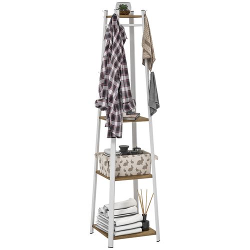 HOMCOM Clothes Rack with Storage, Garment Rack with 8 Hooks and 3-Tier Shelf
