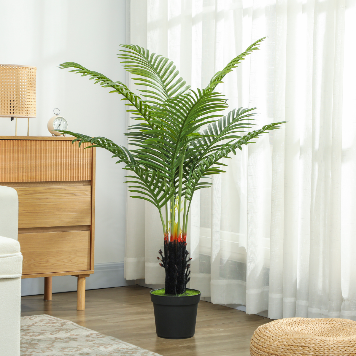 HOMCOM Artificial Areca Palm Tree with PE Leaves and Flocked Soil