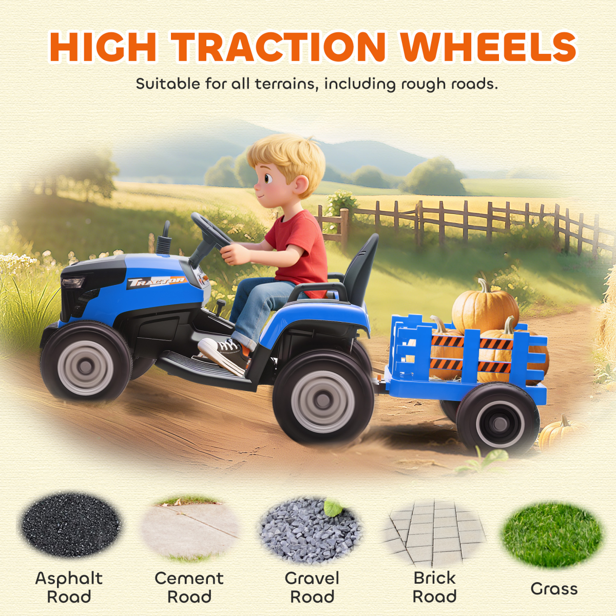 AIYAPLAY Ride on Tractor and Trailer, 12V Electric Ride on Tractor