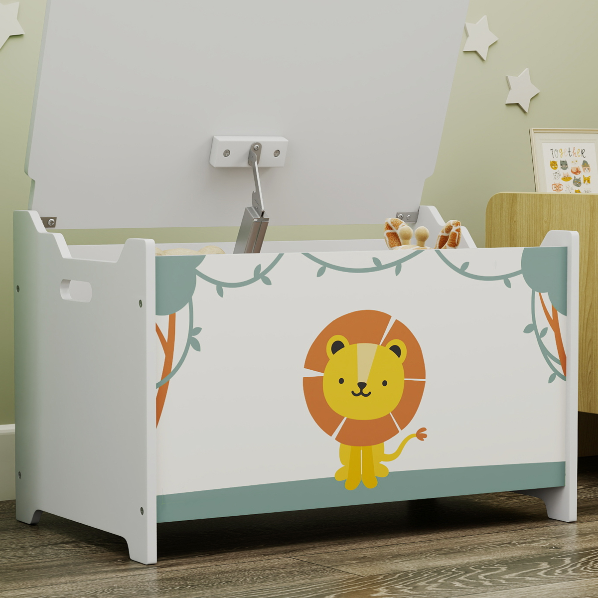 AIYAPLAY Toy Box with Lid, Safety Hinges for Kids, Nursery, Bedroom