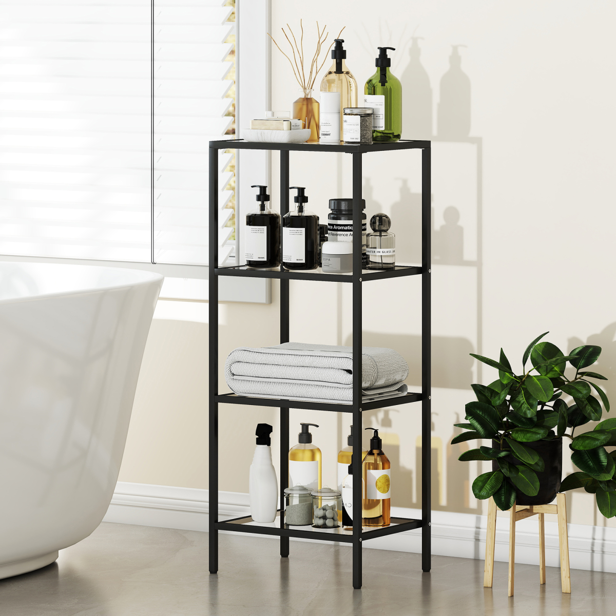 HOMCOM Shelving Unit Modern Glass Shelf Bookshelf for Home