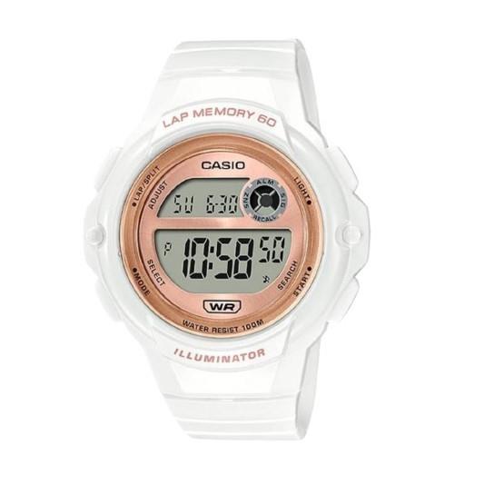 Casio Ladies Digital Watch White rubber strap with Rose gold face LWS-1200H-7A2VDF