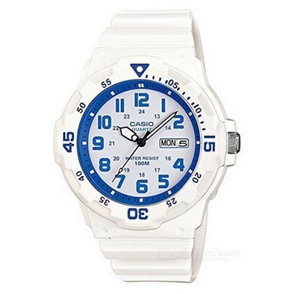 Casio Mens Day Date Blue Dial & White Rubber Strap Watch - MRW-200HC-7B2VDF