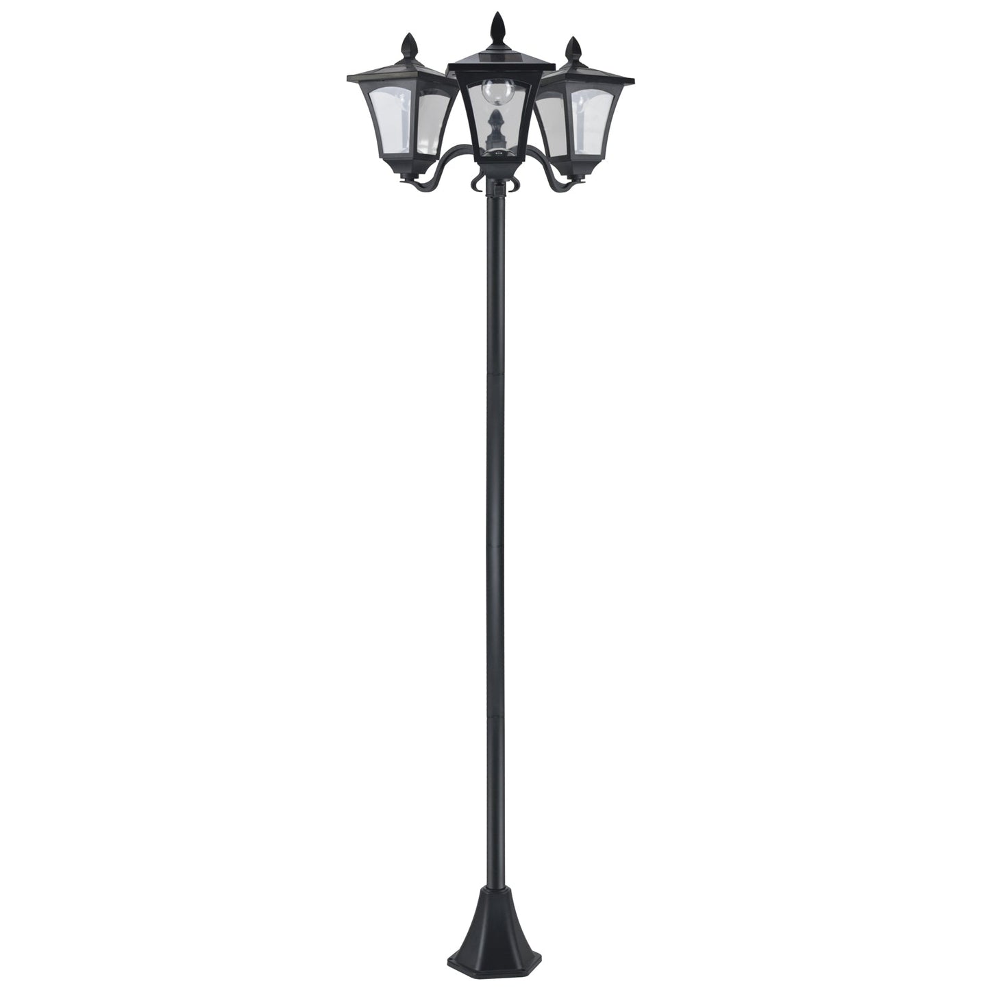 1.8m Traditional Victorian Style 3 Way Head Outdoor Garden Solar Post Lamp Sensor Dimmable LED Lantern Bollard Pathway IP44 Black