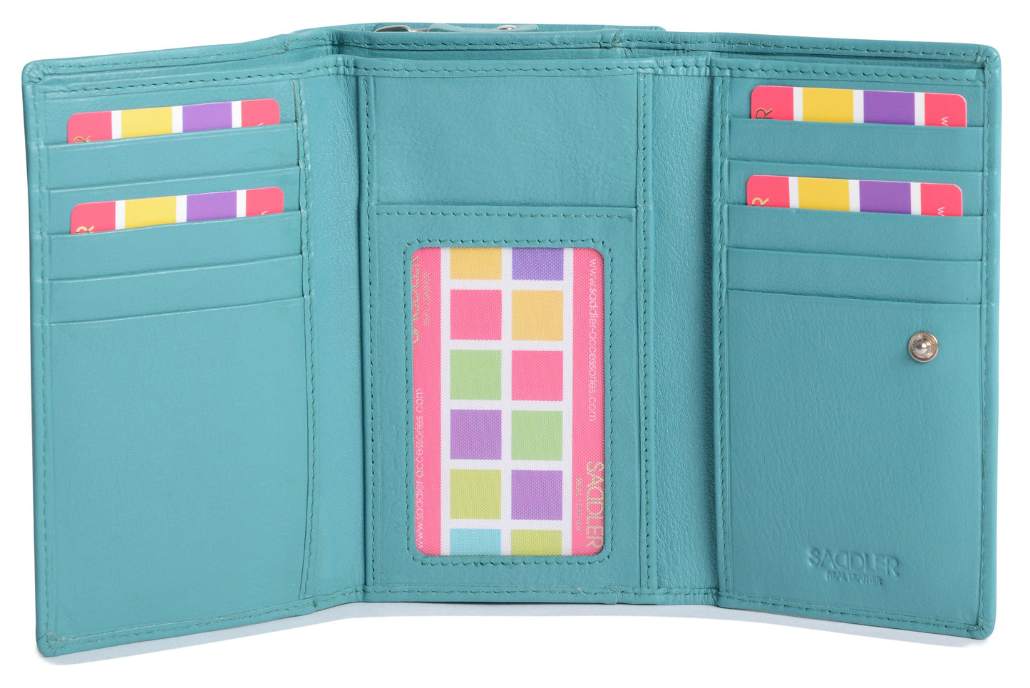 SADDLER PAULA Handmade Leather Trifold Purse – RFID Protected | 8 Card Slots, ID Window & Rear Zip Pocket | Gift Boxed