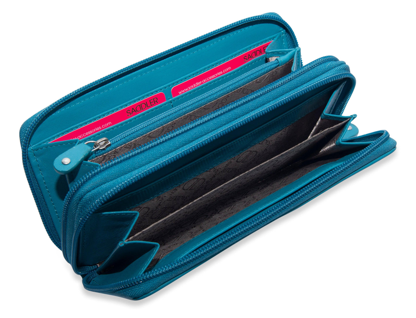 SADDLER GABRIELLA Leather Double Zip Around Purse - 8 Card Slots, Phone Pocket, and Coin Purse - RFID Protected