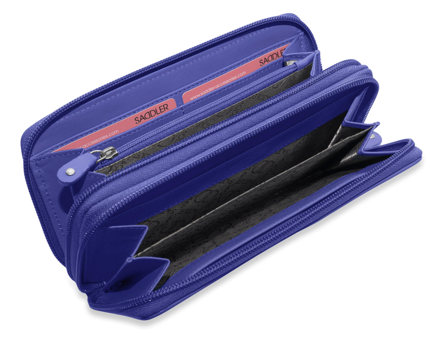 SADDLER GABRIELLA Leather Double Zip Around Purse - 8 Card Slots, Phone Pocket, and Coin Purse - RFID Protected