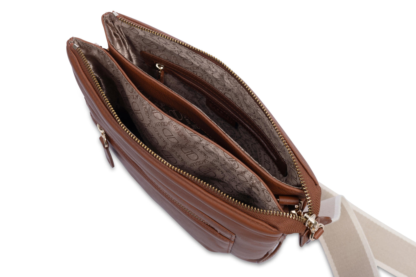 Ellen Leather 3-Section Zip-Top Crossbody bag  - Handmade by Saddler