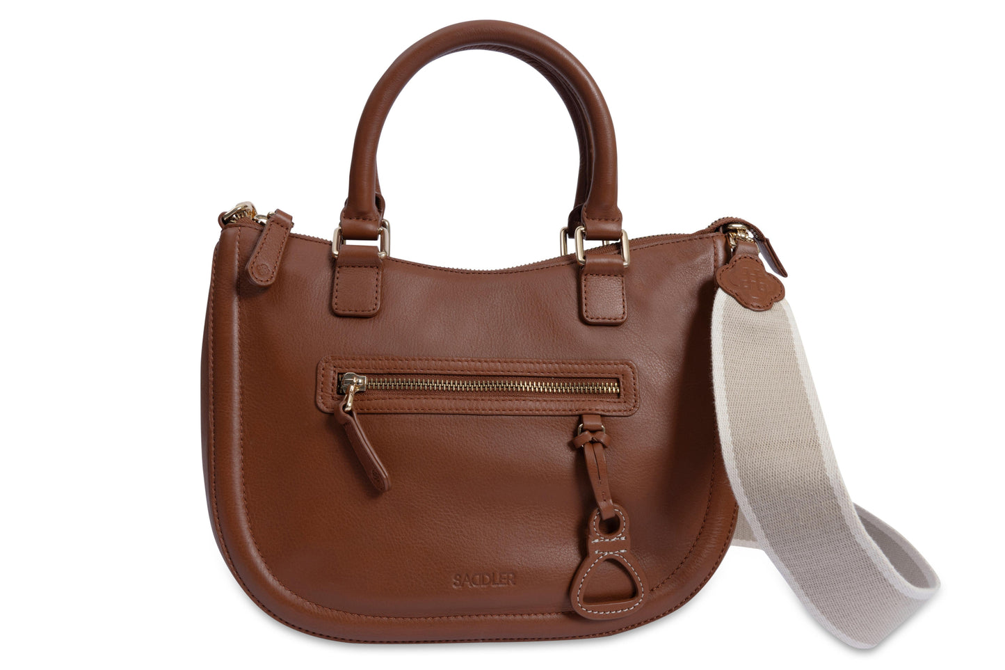 Chloe Leather Twin-Handle Handbag with Crossbody Strap - Handmade by Saddler