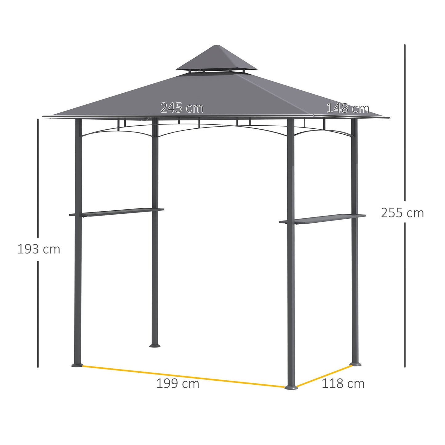 2.5M 8ft New Double-Tier BBQ Gazebo Grill Canopy Barbecue Tent Shelter Patio Deck Cover - Grey
