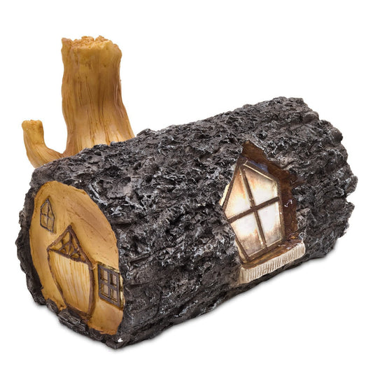 Solar Fairy House Garden Ornament Wooden Log Effect Light Up LED Home