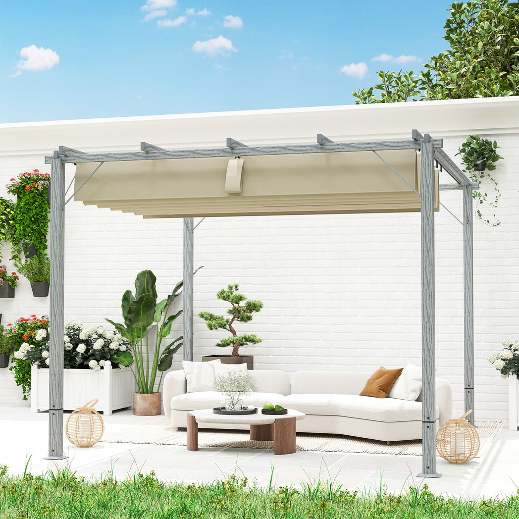 Outsunny 3 x 3(m) Aluminium Garden Pergola with Retractable Roof