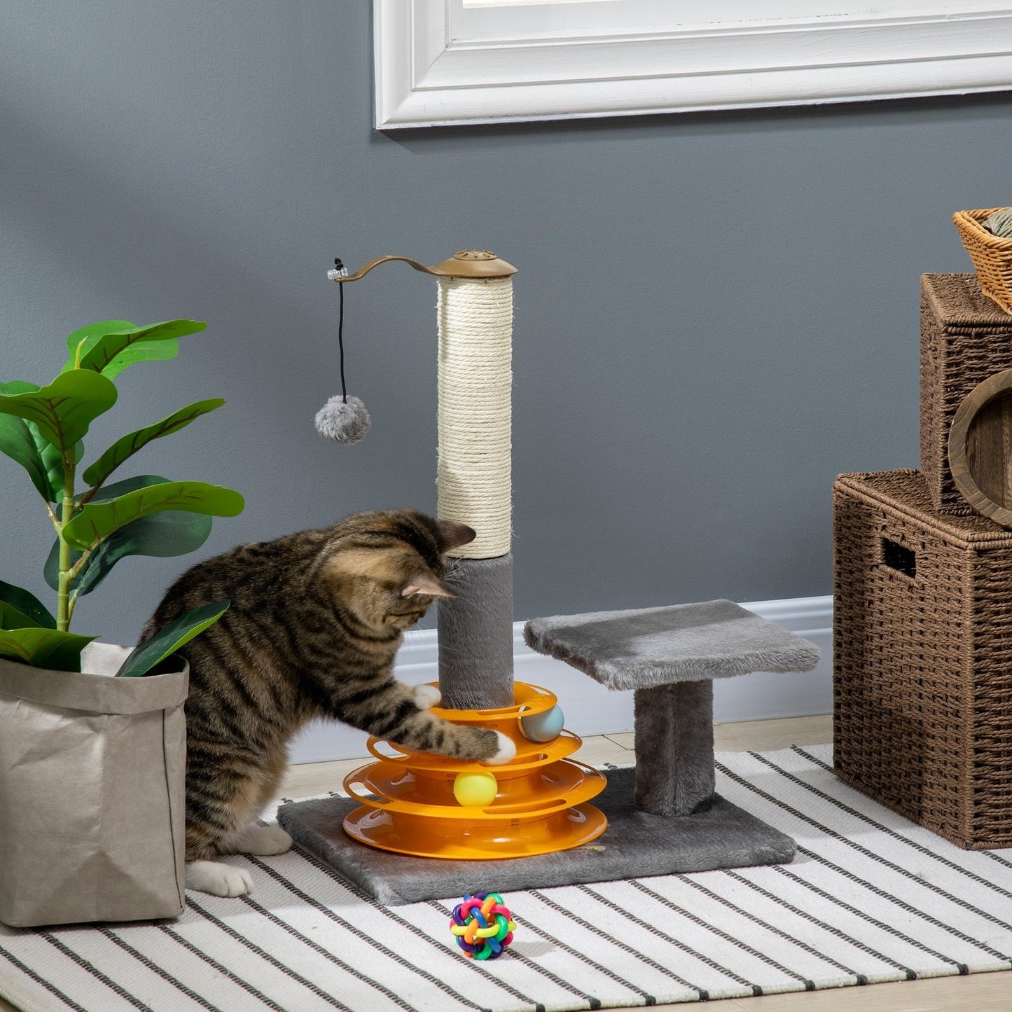 PawHut Cat Tree Tower Activity Center Climbing Stand Kitten House Furniture with Scratching Posts Toy abd Perch 56cm Grey