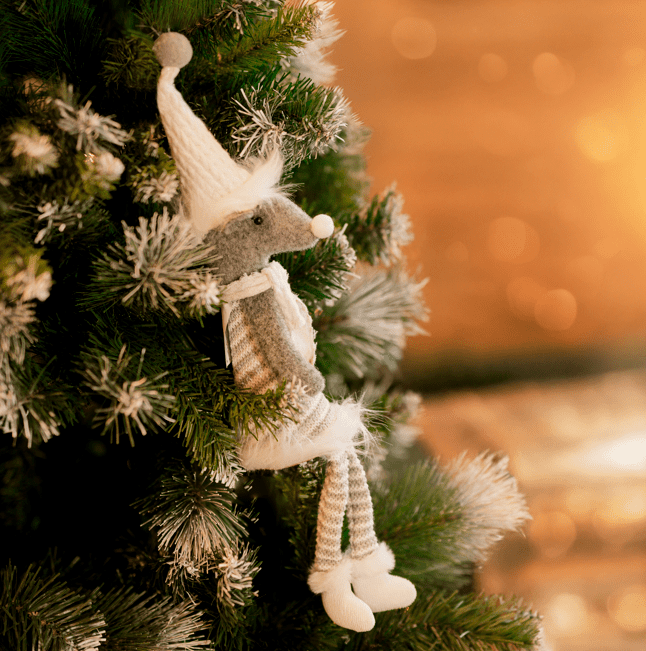 Silver Mouse w/Dangly Legs Checked Xmas Ornament