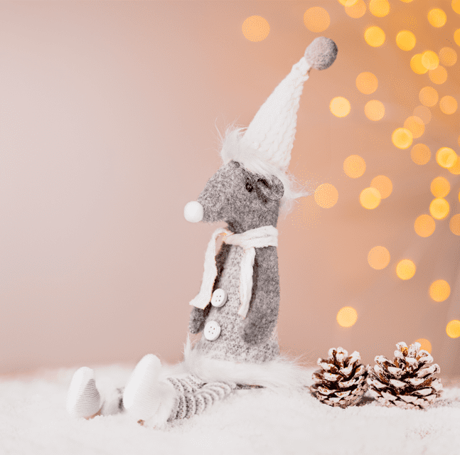 Silver Mouse w/Dangly Legs Checked Xmas Ornament