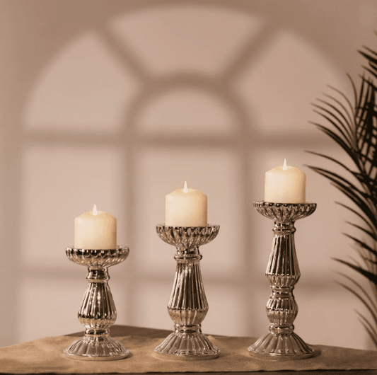 Staggered Pillar Christmas Candle Holder Set 3pc