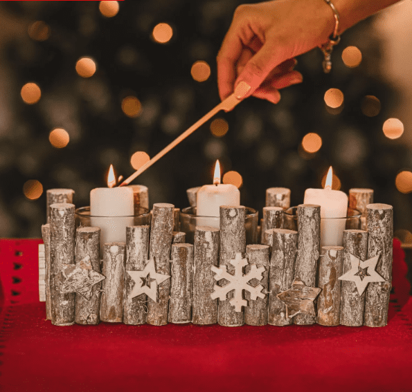 Large Birch Wood Christmas Candle Holder Decoration