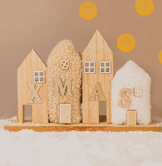 Wooden Plush House Christmas Ornament