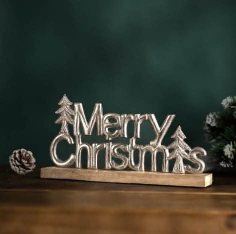 Christmas Metal Sign Decoration Wooden Stand Home Decor