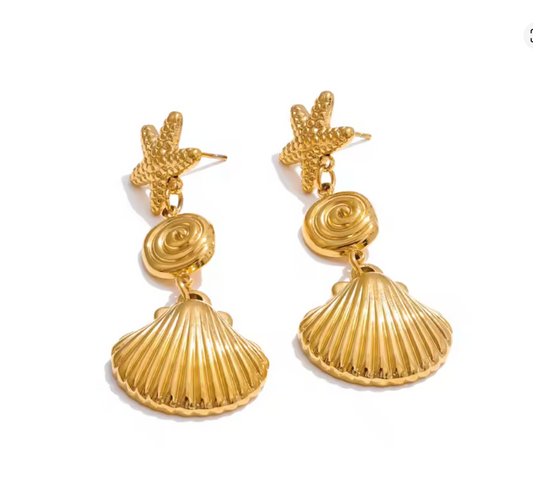 Marina Luxe 18k Gold Plated Shell Dangle Earrings