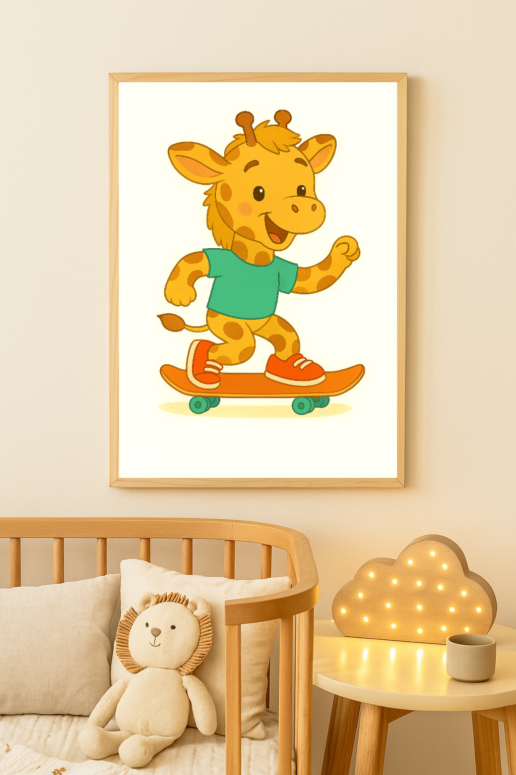 Skater Giraffe Joy – Cheerful Wall Art for Kids’ Rooms