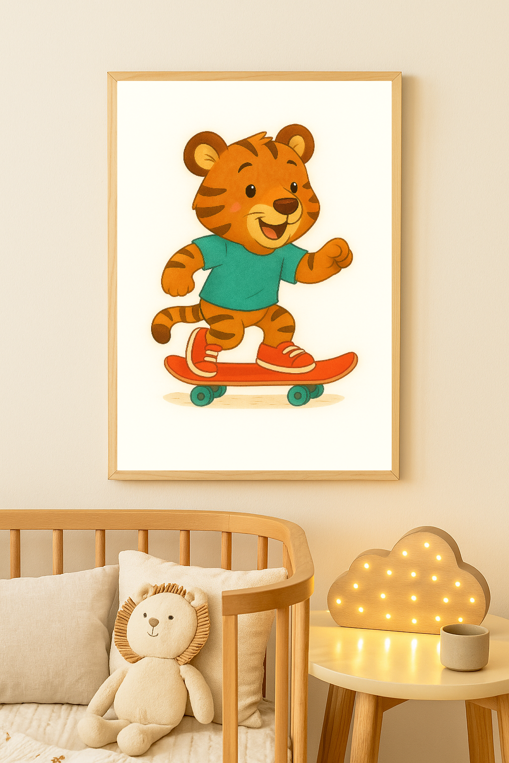 Skater Tiger Fun – Playful Wall Art for Kids’ Rooms