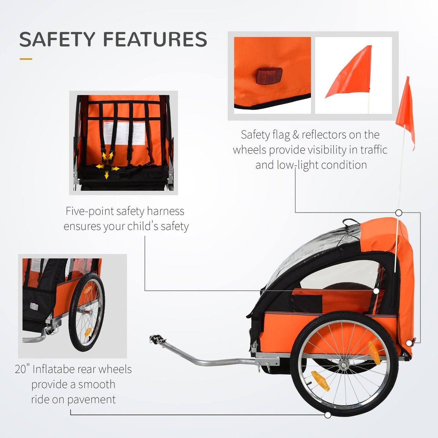 Trailer for Kids Steel Frame Children's 2 Seater Bike Trailer Orange