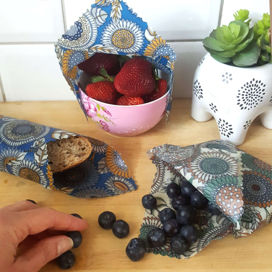 *Set of 3 Handmade Beeswax Wraps | Sunflowers