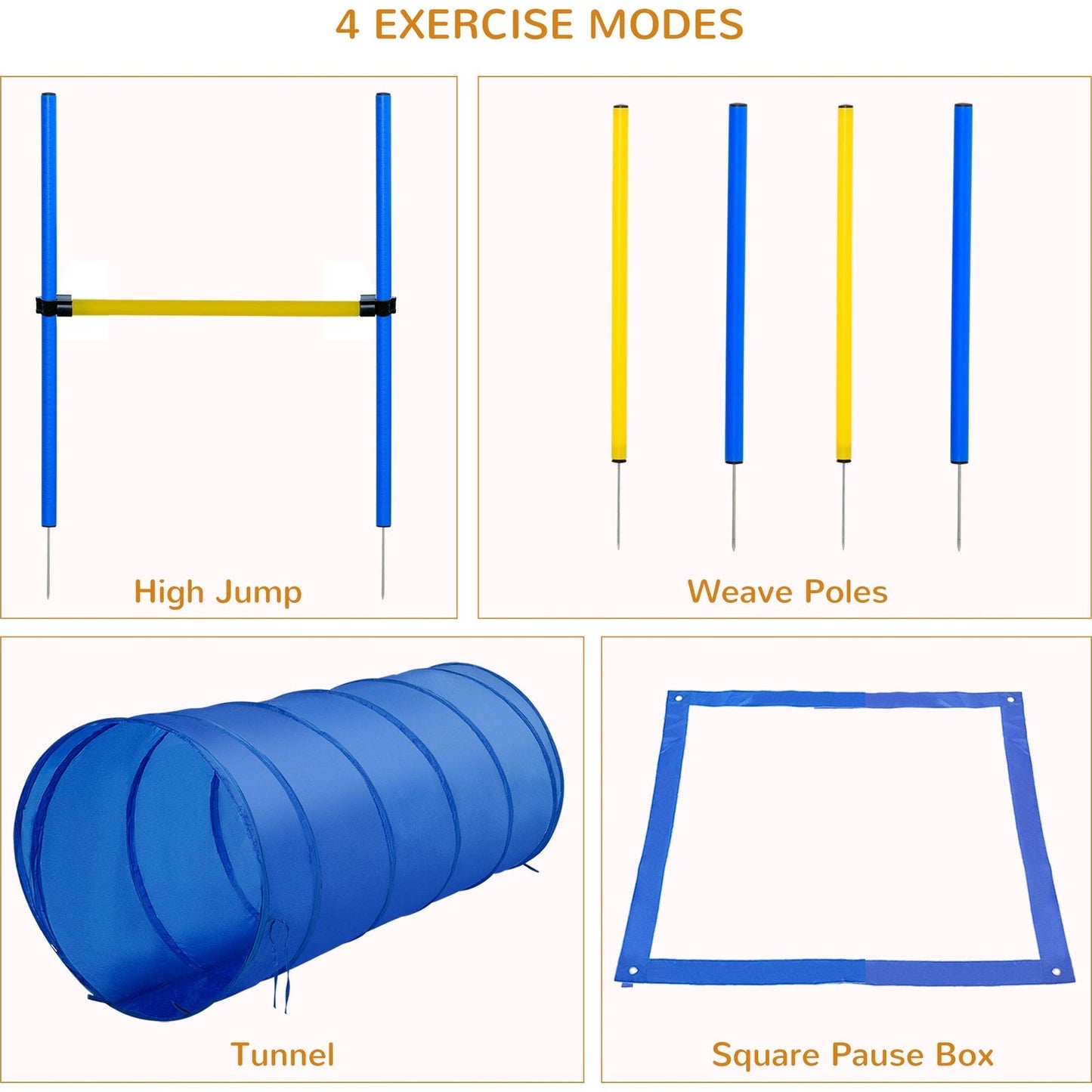 PawHut Adjustable Pet Agility Training Set-Blue/Yellow