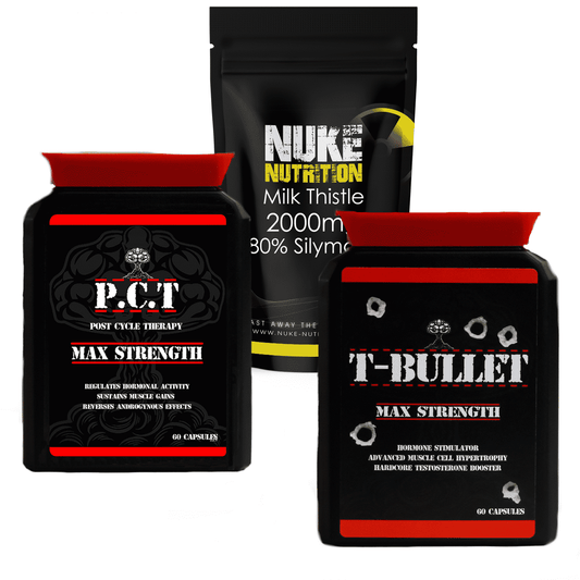 Testosterone Booster Stack Extreme Strength Monthly Cycle Bundle - T Bullets - PCT - Milk Thistle 4000mg