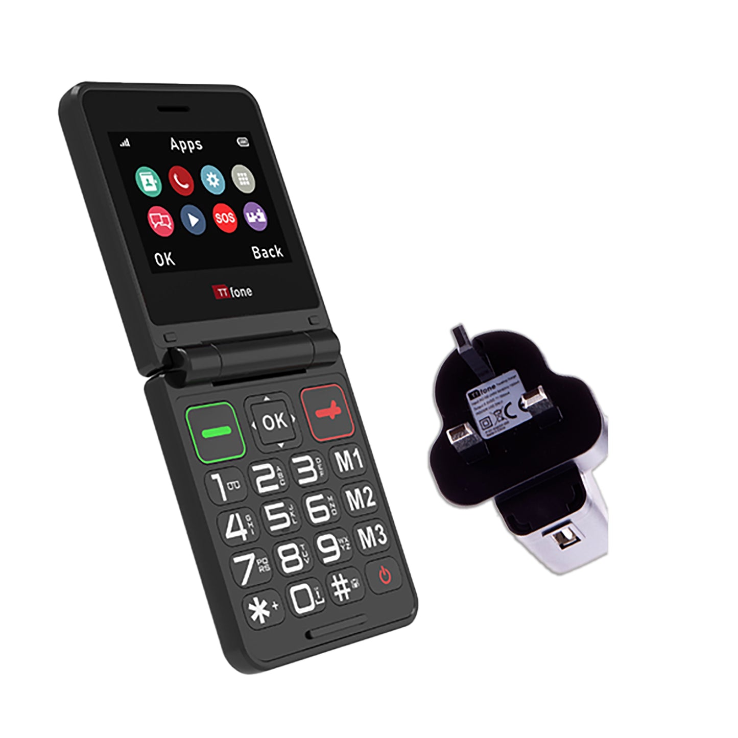 TTfone TT660 Flip Big Button Mobile with EE SIM, USB C Dock Charger