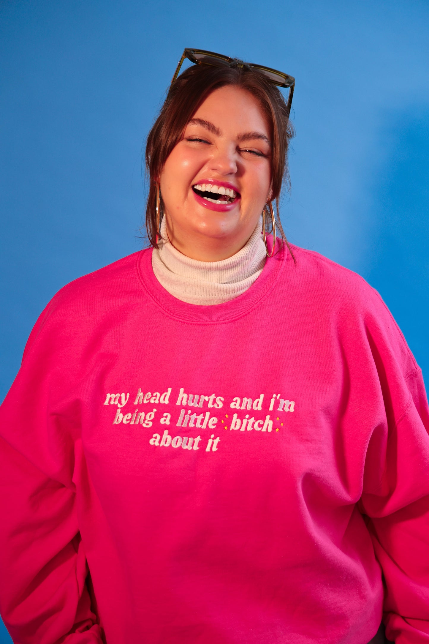 My Head Hurts And I’m Being A Little B About It embroidered crewneck sweatshirt