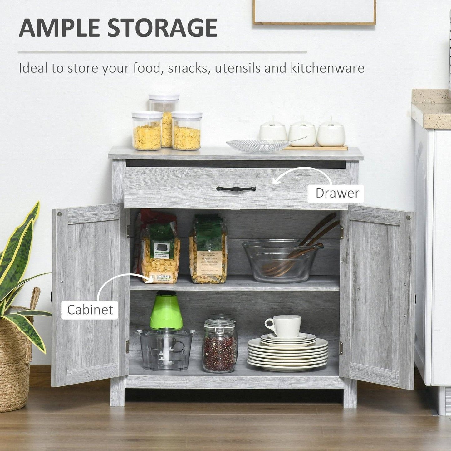 Farmhouse Barn Door Sideboard Storage Cabinet Coffee Bar for LIVING Room Grey Grain