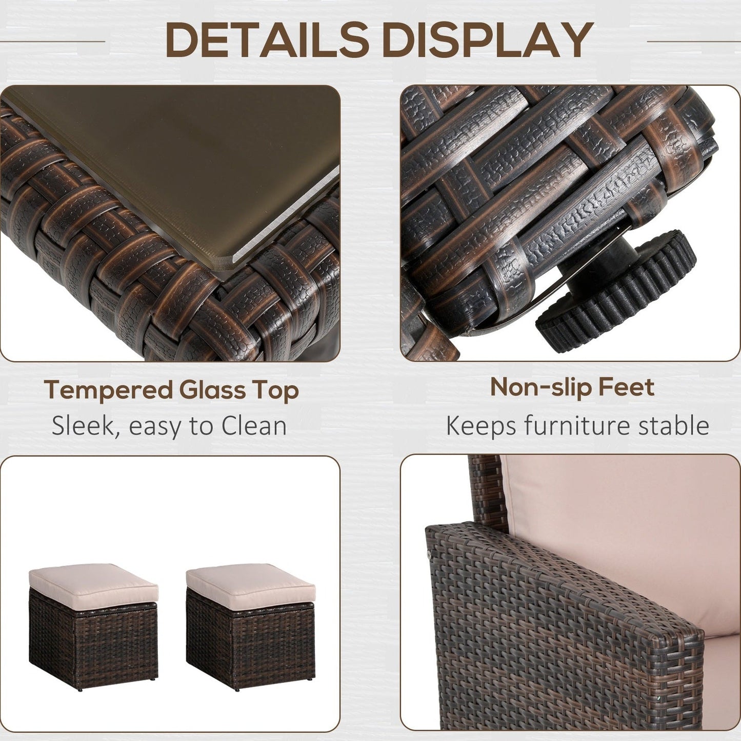 Outsunny 6 Pieces Outdoor Pe Rattan Garden Furniture Set With Three-Seat