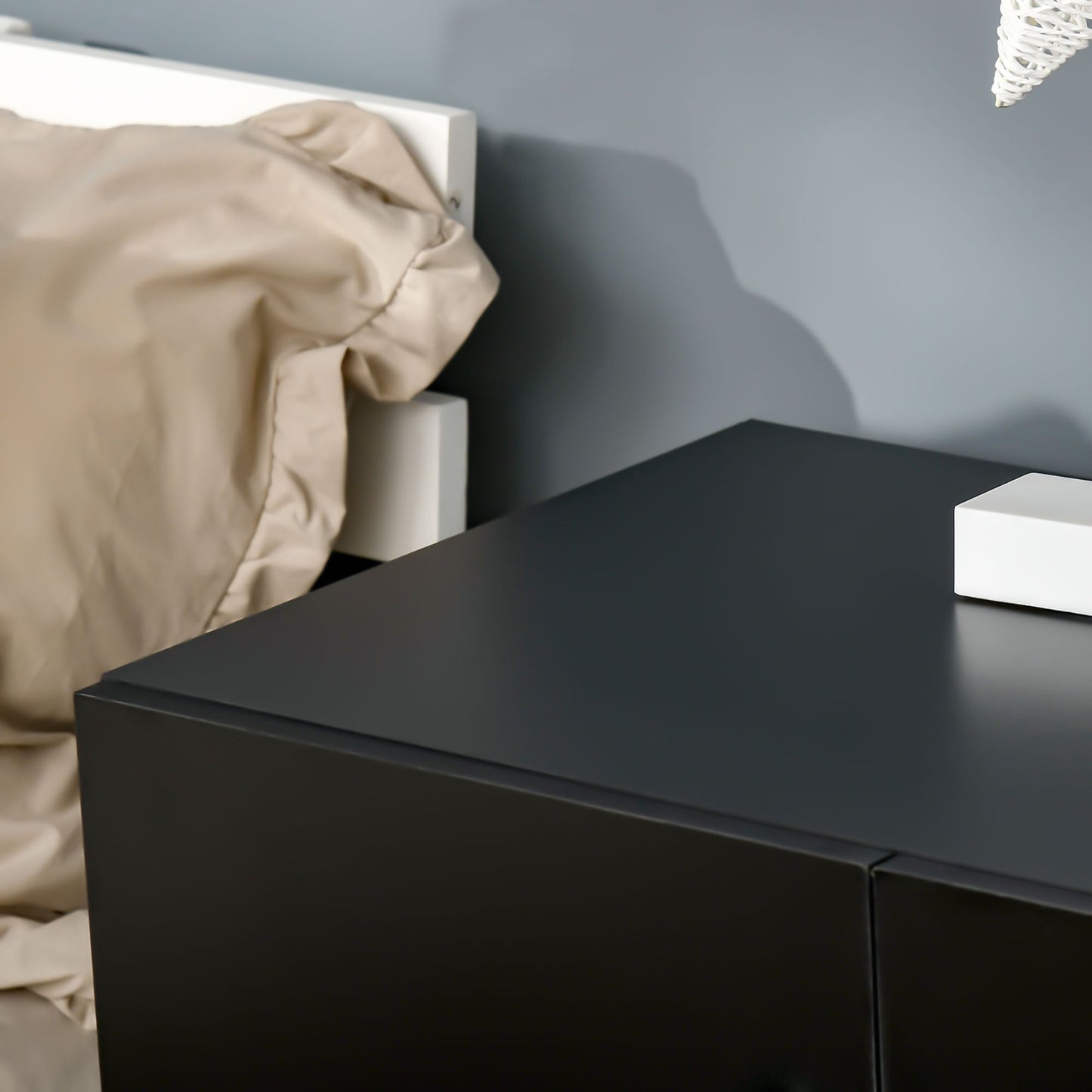 Storage Cabinet With Two Shelves Wooden Sideboard Freestanding Kitchen Cupboard Bookcase Black