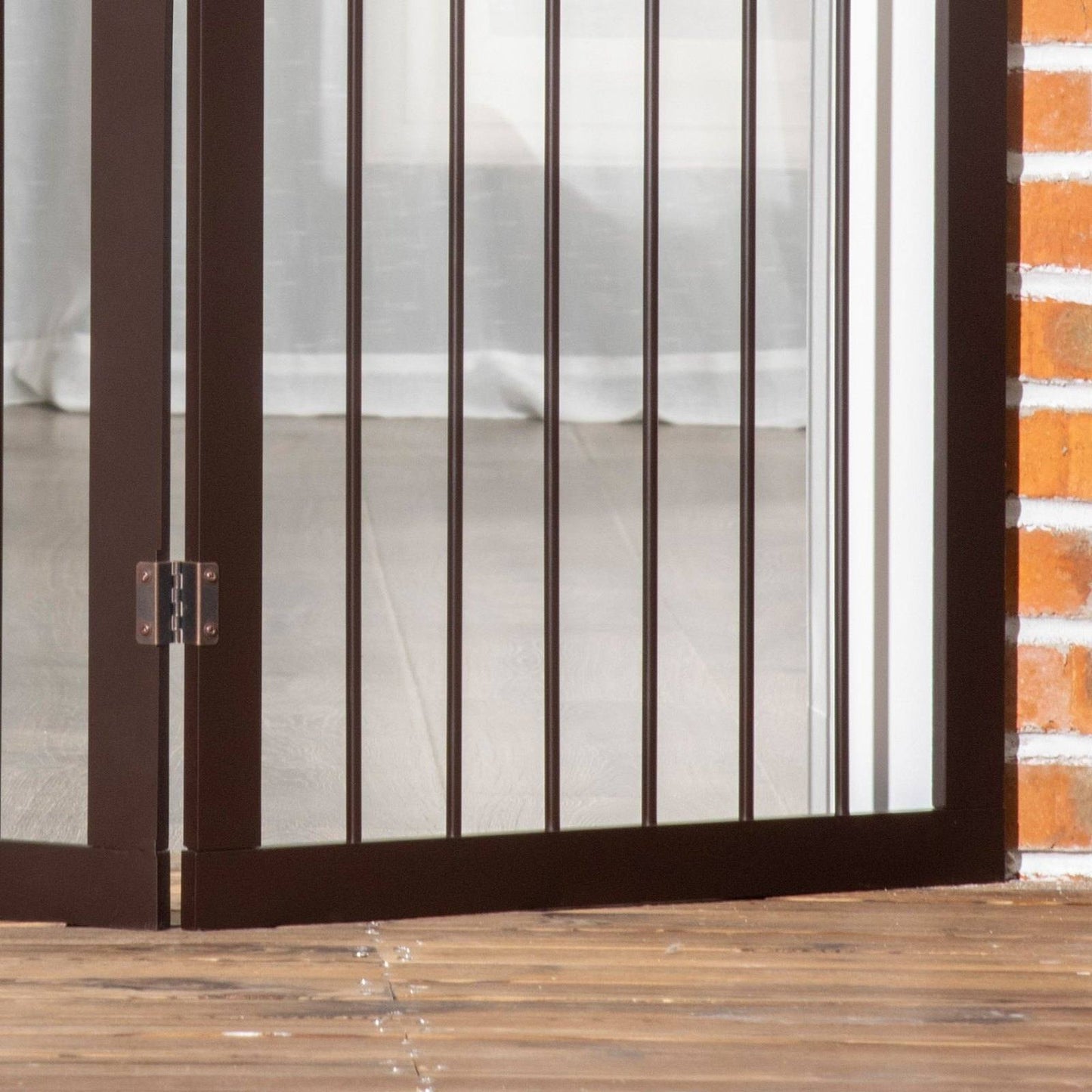 PawHut Pet Gate 160L×1.2D×76H cm Free Standing Folding Pet/Child Safety Fence-Dark Brown