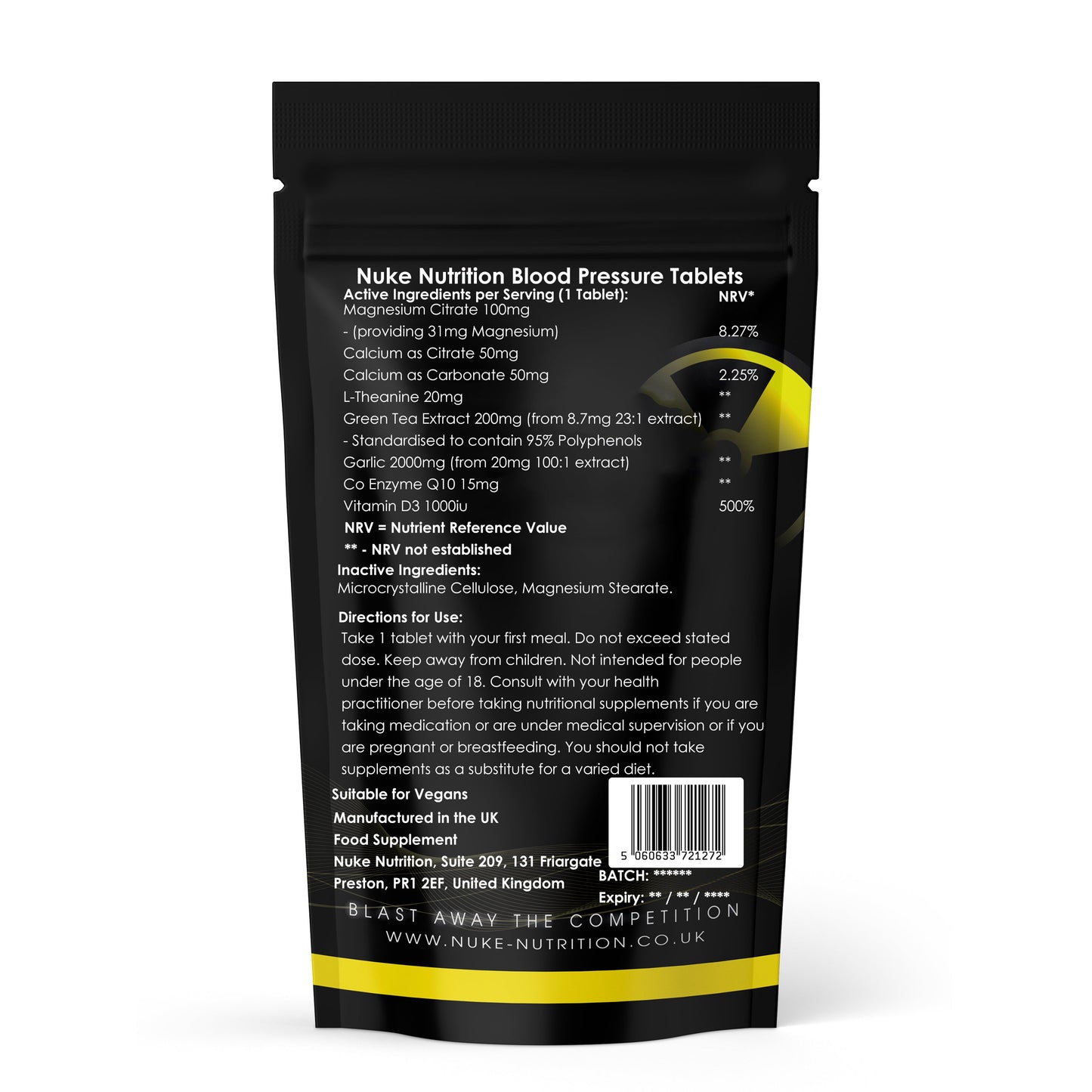 High Blood Pressure Tablets Herbal Blend L-Theanine COQ10 Green Tea with Added Vitamins & Minerals