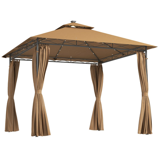 Outsunny 3 x 3 m Double Roof Outdoor Gazebo with Curtains