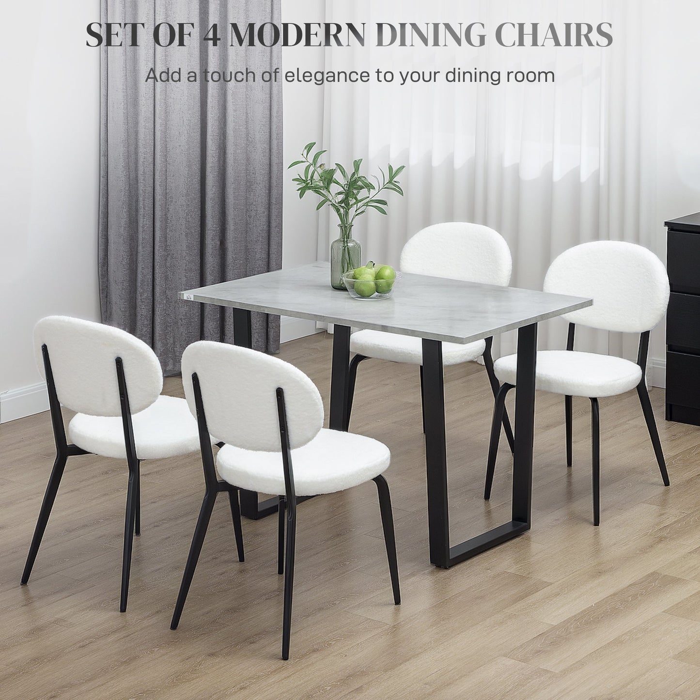 HOMCOM Set of 4 Sherpa Dining Chairs Boucle Kitchen Chairs with Back