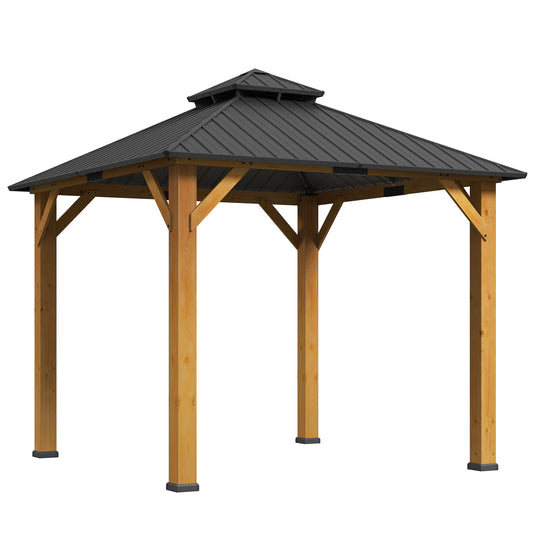 Outsunny 3x(3)M Double-Tier Hardtop Gazebo, Outdoor Patio Shelter