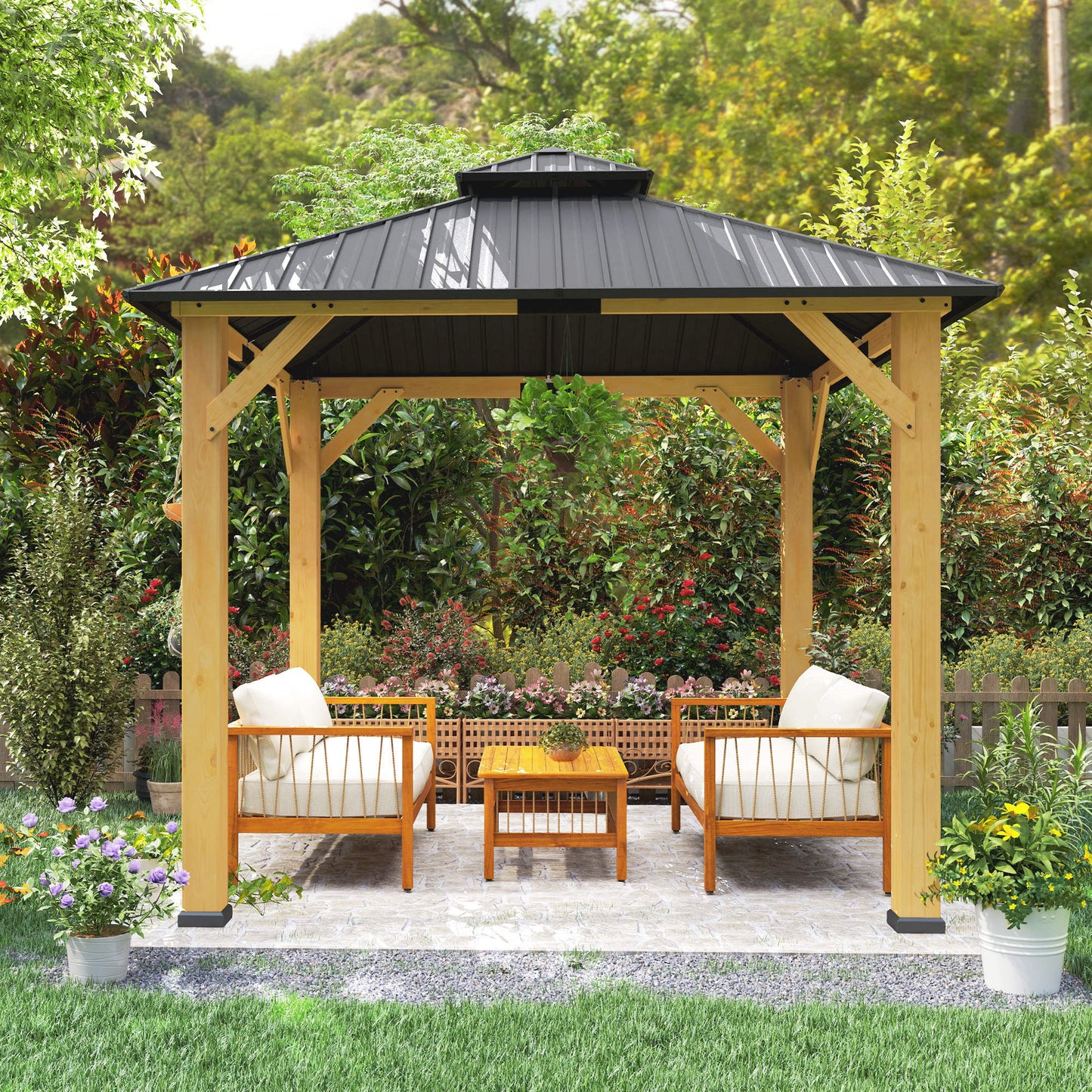 Outsunny 3x(3)M Double-Tier Hardtop Gazebo, Outdoor Patio Shelter