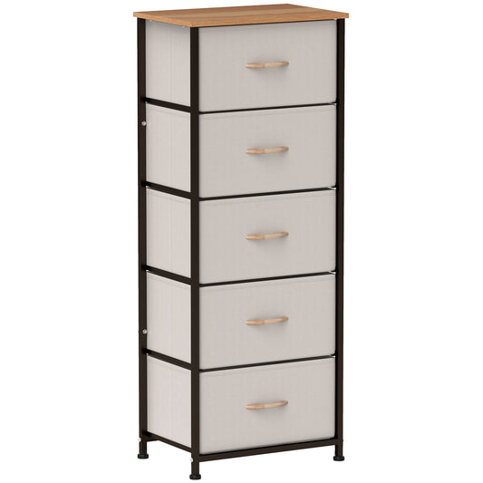 HOMCOM 5 Drawer Fabric Chest of Drawers w/ Wooden Top for Hallway
